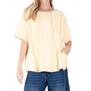 NEW BLUE VELVET washed terry oversized short sleeve top in yellow